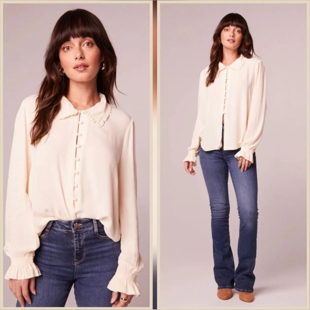 Cream Button-Up Viscose Blouse